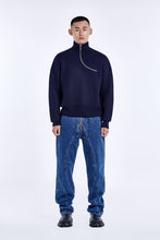 Load image into Gallery viewer, Curved Zipper Knit Navy
